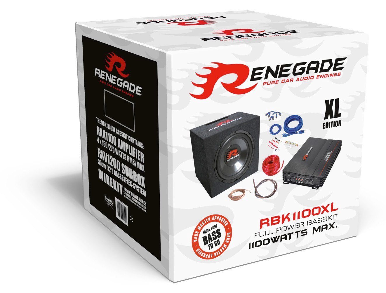 Renegade RBK1100XL Basspaket 1100 Watt Subwoofer 4-Kanal Verstärker 10 mm2 Endverstärker