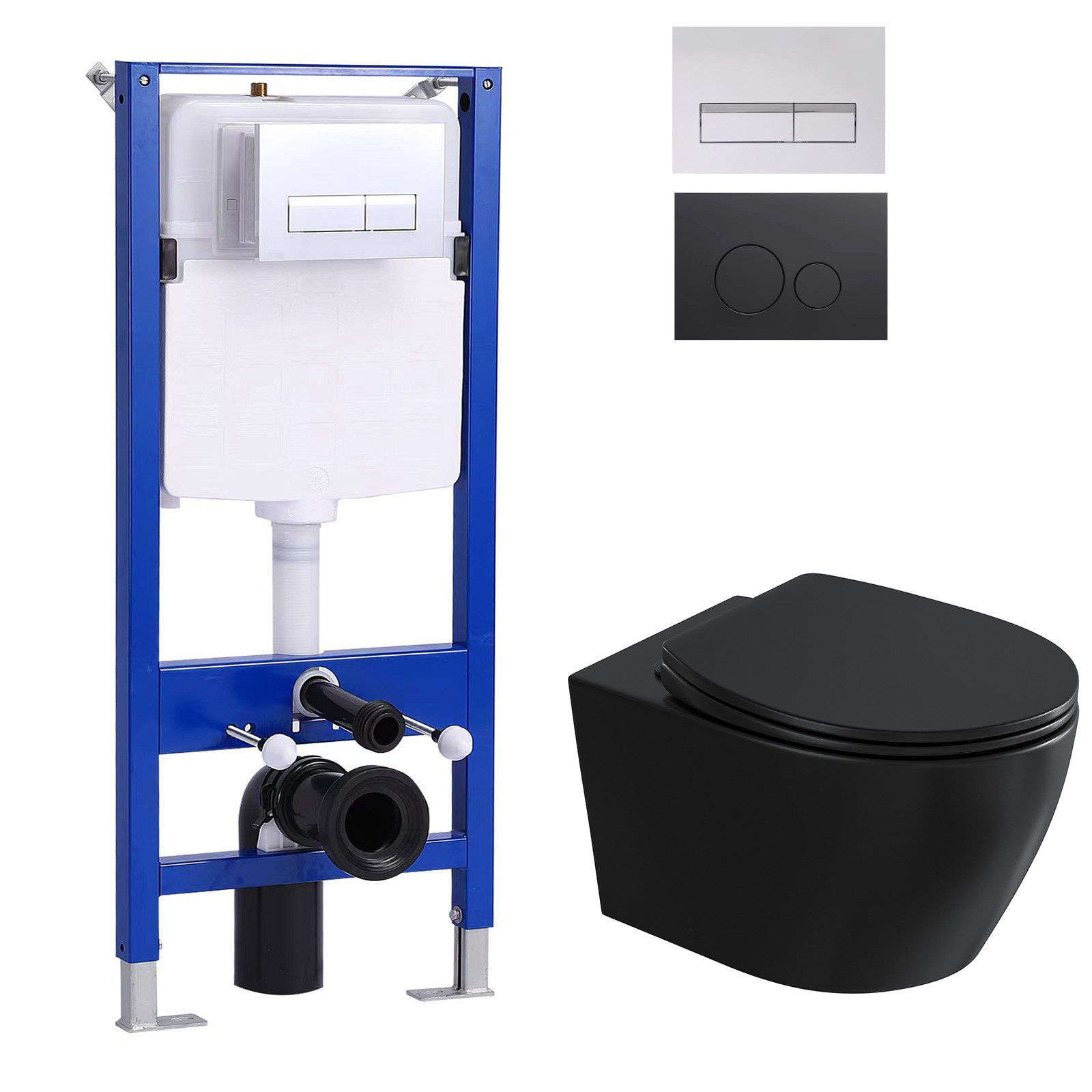 HOROW WC-Komplettset Vorwandelement WC Set Spülkasten WC Drückerplatte Set, wandhangend, (Toilette mit Spülkasten Spülrandloses WC Wand WC Spülrandlos)