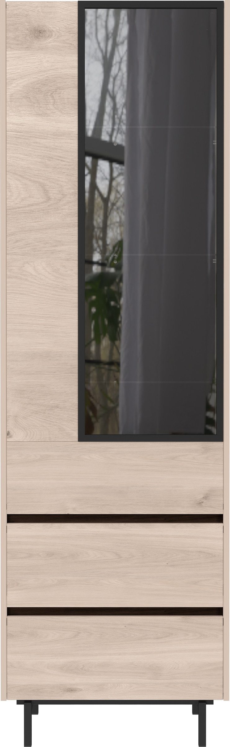 freiraum Stauraumvitrine CANTORIA 2 Schübe, 1 Tür, Castello-Eiche-Dekor / Schwarz - 63x206x40 (BxHxT)