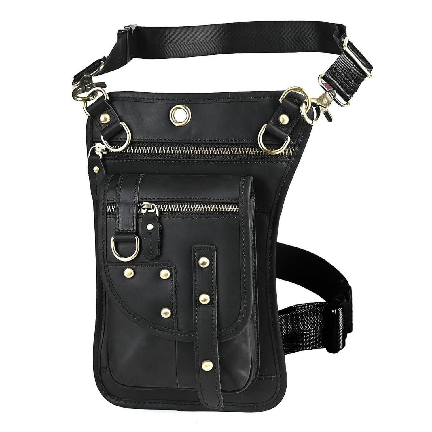 Beintasche Hüfttasche Herren Leder Gürteltasche 2141 A Schwarz
