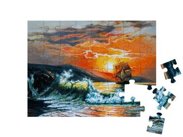 puzzleYOU Puzzle Segelboot mit Wellen, Ölgemälde, 48 Puzzleteile, puzzleYOU-Kollektionen Kunst & Fantasy