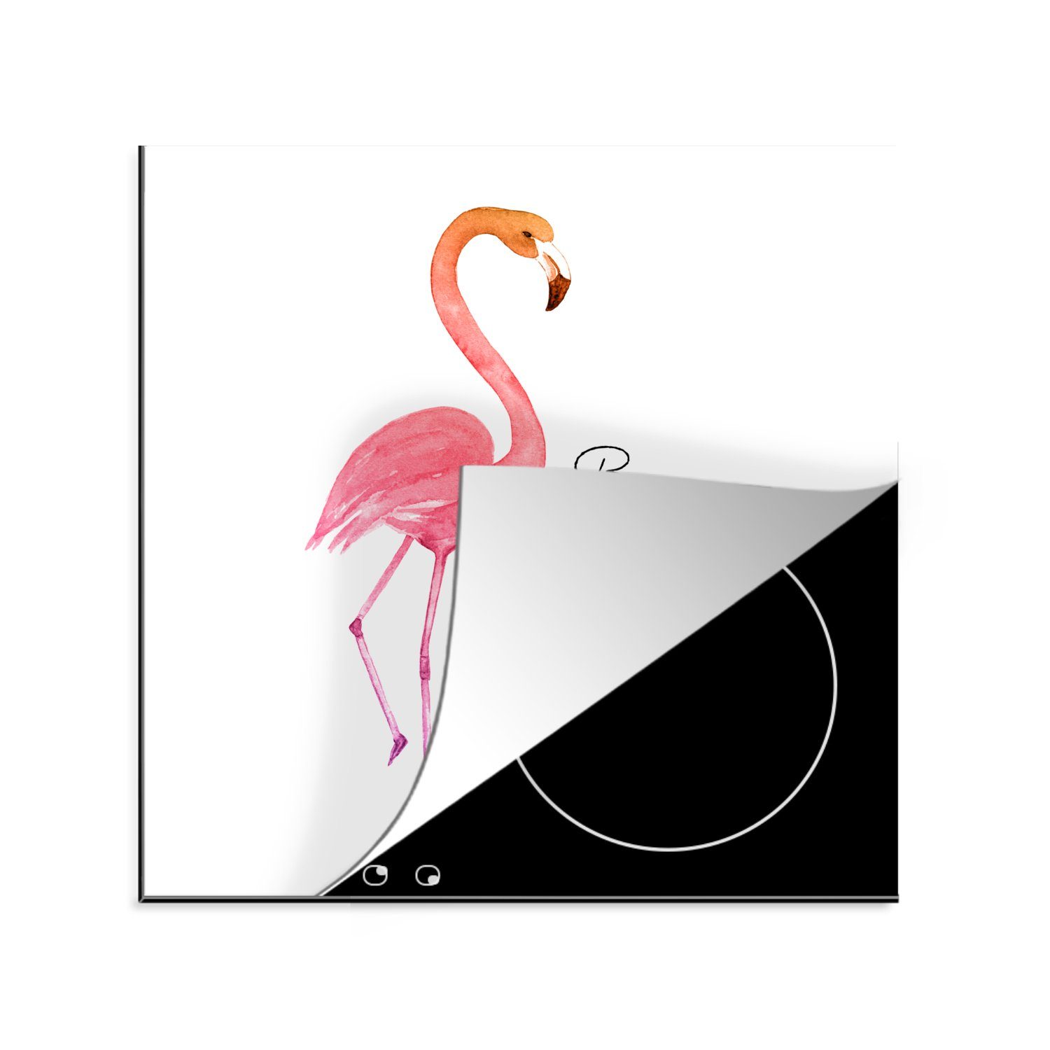 MuchoWow Herdblende-/Abdeckplatte Flamingo - Vogel - Aquarell - Zitate, Vinyl, (1 tlg), 78x78 cm, Ceranfeldabdeckung, Arbeitsplatte für küche