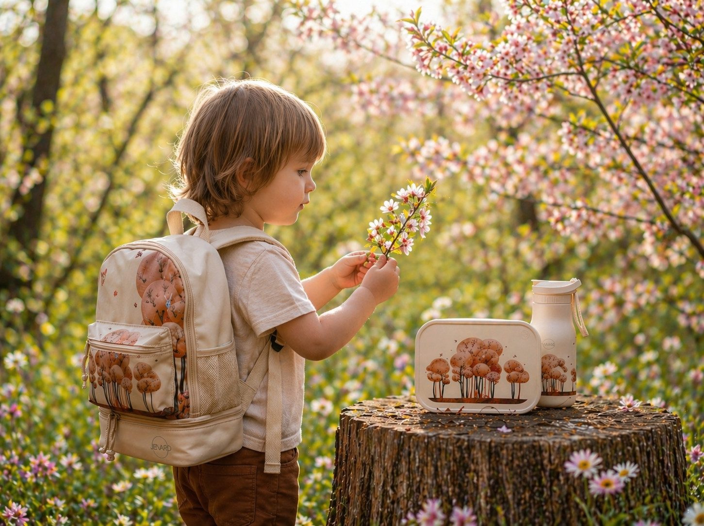 JENARD Lunchbox Brotdosen Set Kinder mit Edelstahl Trinkflasche Tiere im Wald, (Brotdosen- und Trinkflaschen-Set, 2-teiliges Set, Brotdose und Trinkflasche, Kindergarten-Set, Schul-Set), BPA-frei, Lebensmittelecht, Kindgerecht, Wiederverwendbar, Robust