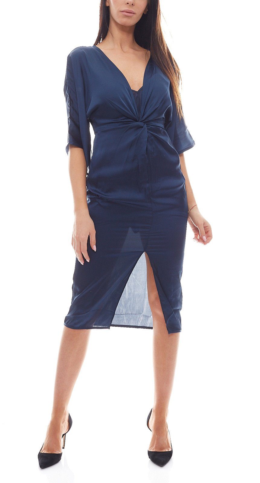 Kleid Licious Sommerkleid Blau NA-KD Schlitz mit luxoriöses Kimono x NA-KD Freizeit-Kimono Hanna Damen