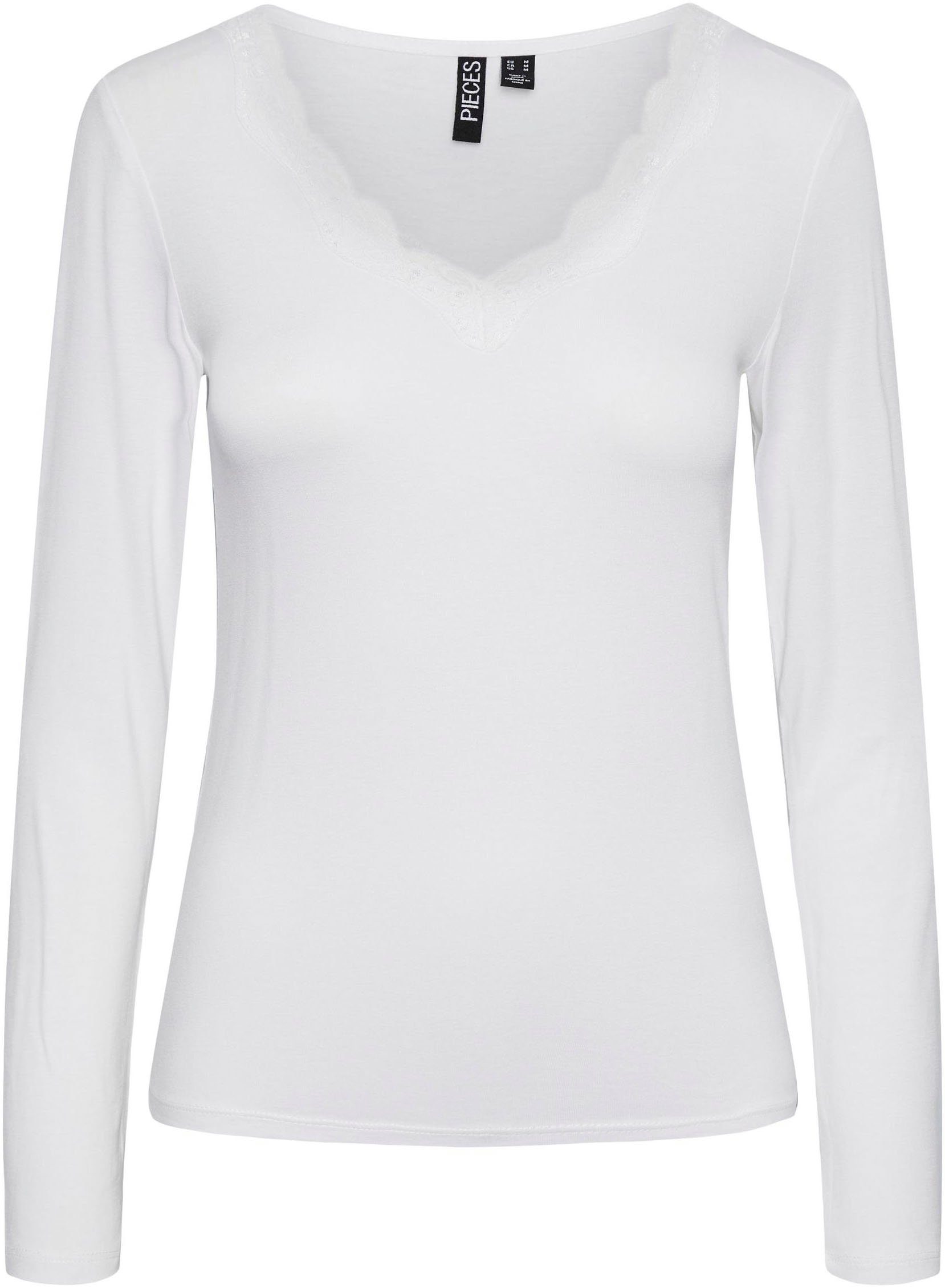 TOP NOOS V-Shirt pieces LS White LACE Bright PCBARBERA BC