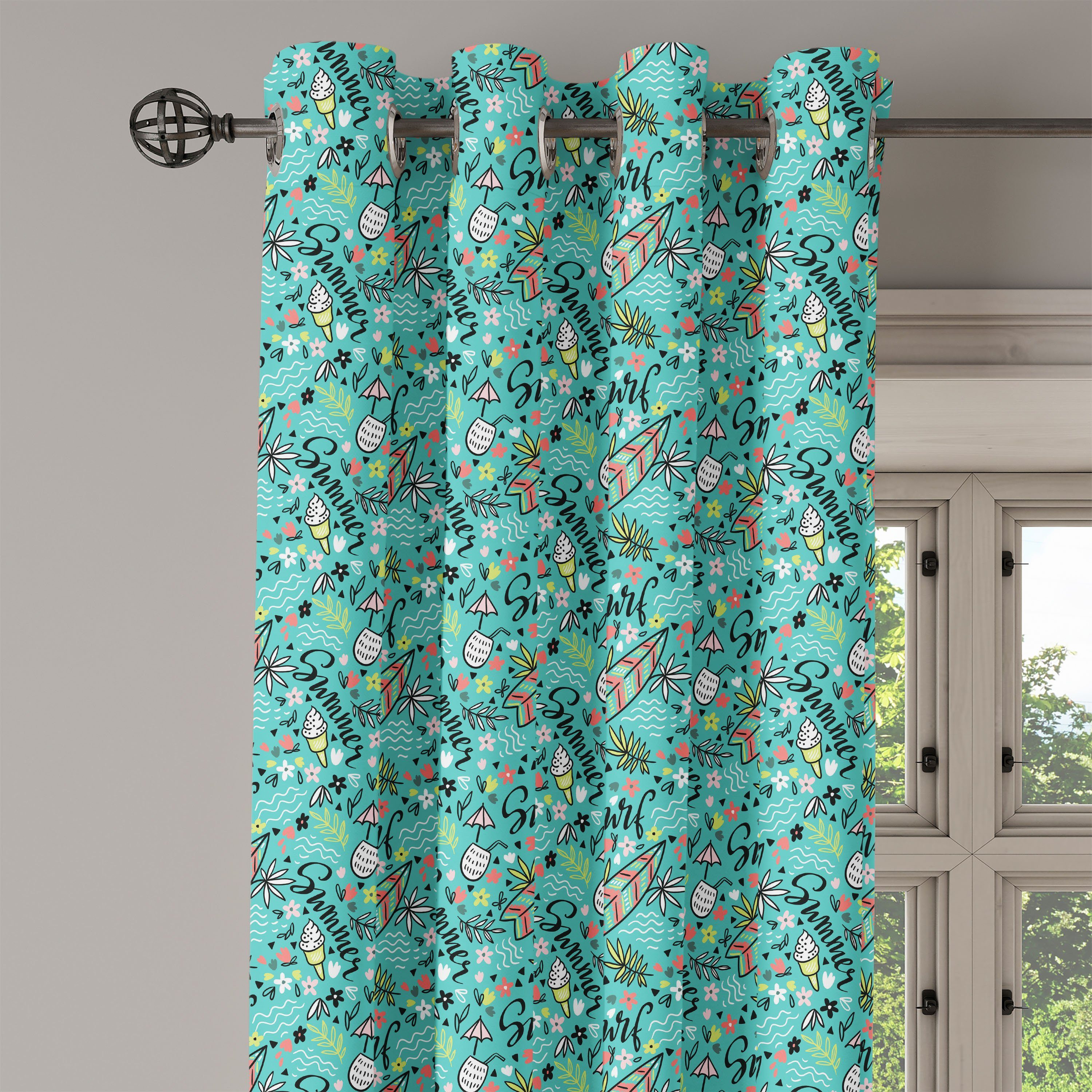 Gardine Dekorative 2-Panel-Fenstervorhänge Abakuhaus, Design Tropic Floral für Schlafzimmer Surfbrett Wohnzimmer