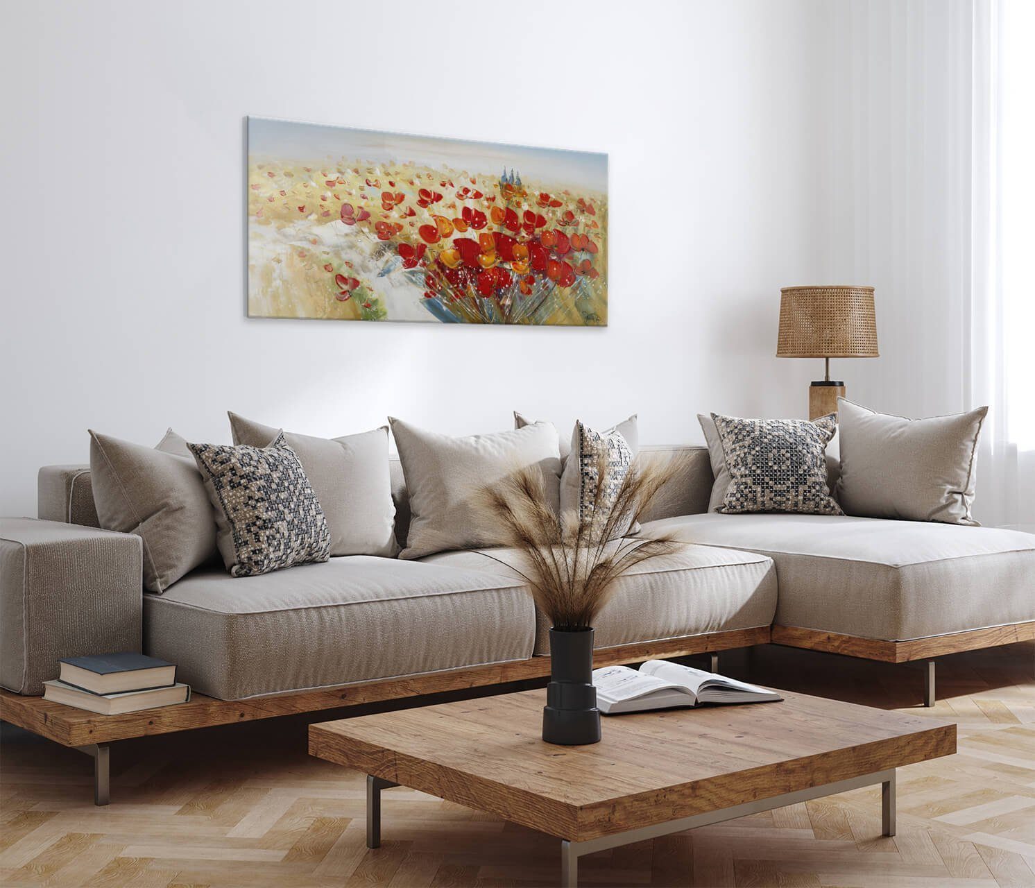 Flammende Gemälde cm, KUNSTLOFT Wandbild HANDGEMALT Blüten 100% Wohnzimmer 120x60 Leinwandbild