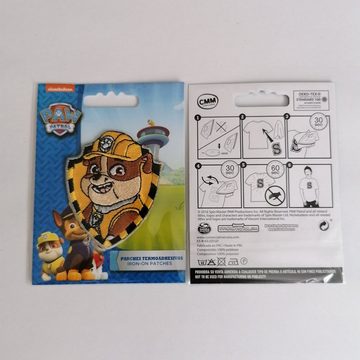 PAW PATROL Aufnäher Bügelbild, Aufbügler, Applikationen, Patches, Flicken, zum aufbügeln, Polyester, RUBBLE - Größe: 7 x 6 cm