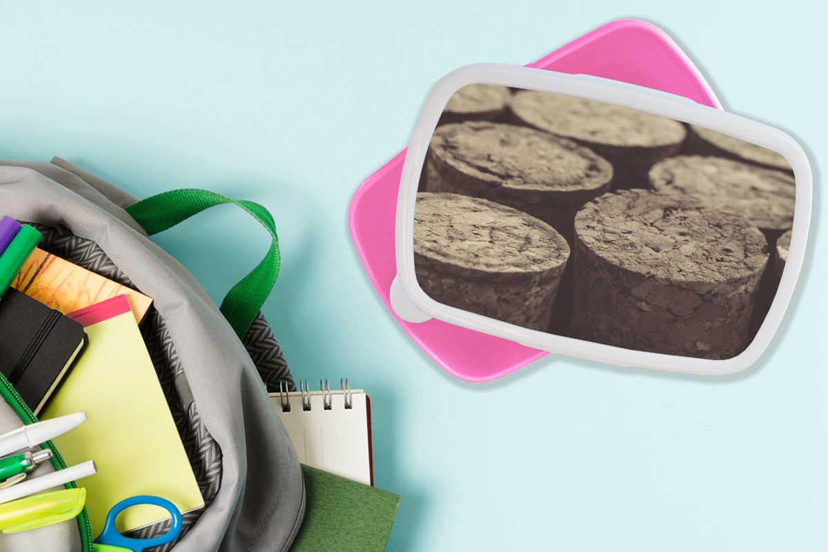 Mädchen, Erwachsene, von (2-tlg), Nahaufnahme Korken, Kunststoff, Lunchbox Kinder, MuchoWow Brotdose rosa Kunststoff Snackbox, für Brotbox