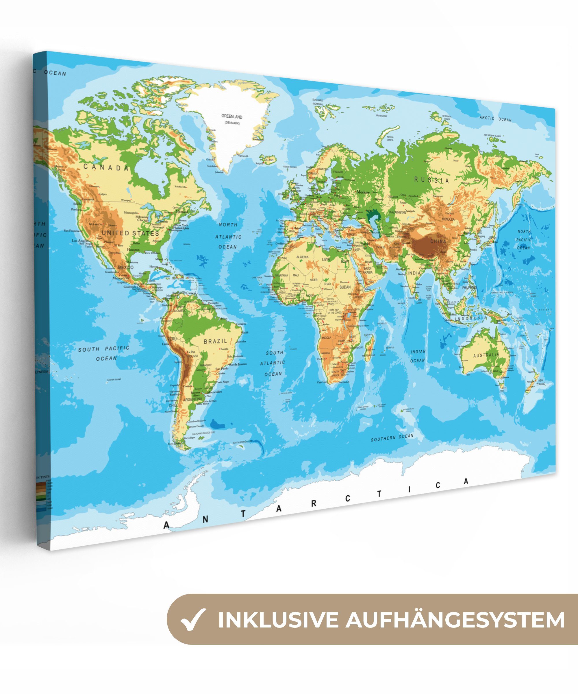 OneMillionCanvasses® Leinwandbild Weltkarte - Atlas - Farben - Kinder - Jun günstig online kaufen