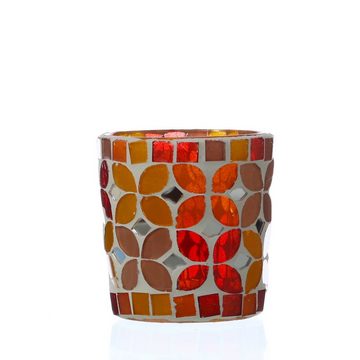 MARELIDA Windlicht Windlicht Mosaik Glas Blätter Motiv Teelichthalter H: 7cm D: 7cm bunt (1 St)