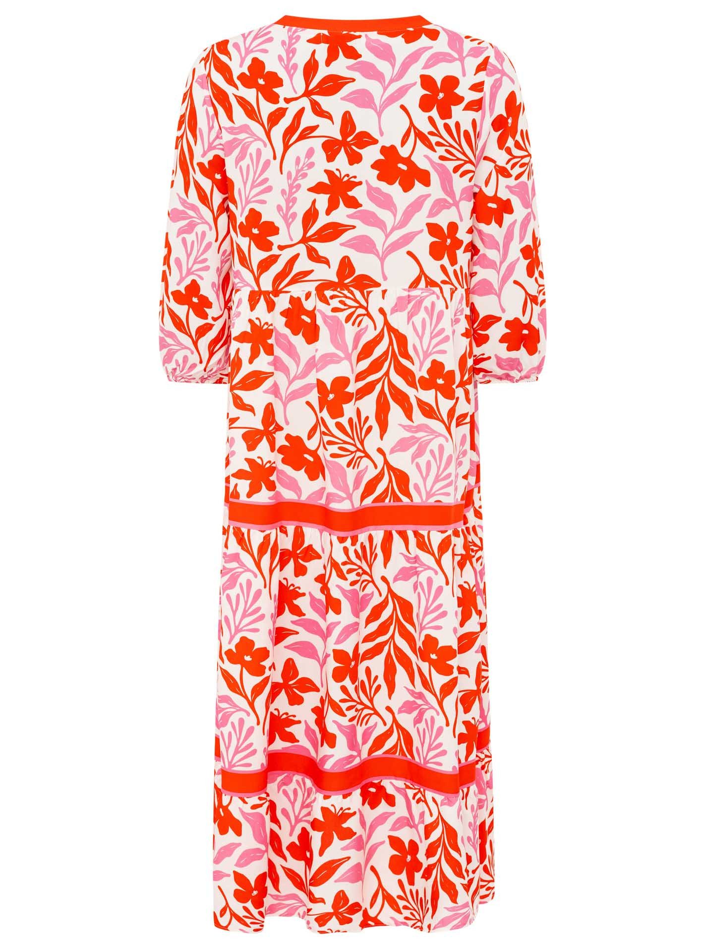 Zwillingsherz Maxikleid "Flower" Florales Muster, Schriftzug, 3/4 Arm, Knopfleiste – Bild 4 von 5