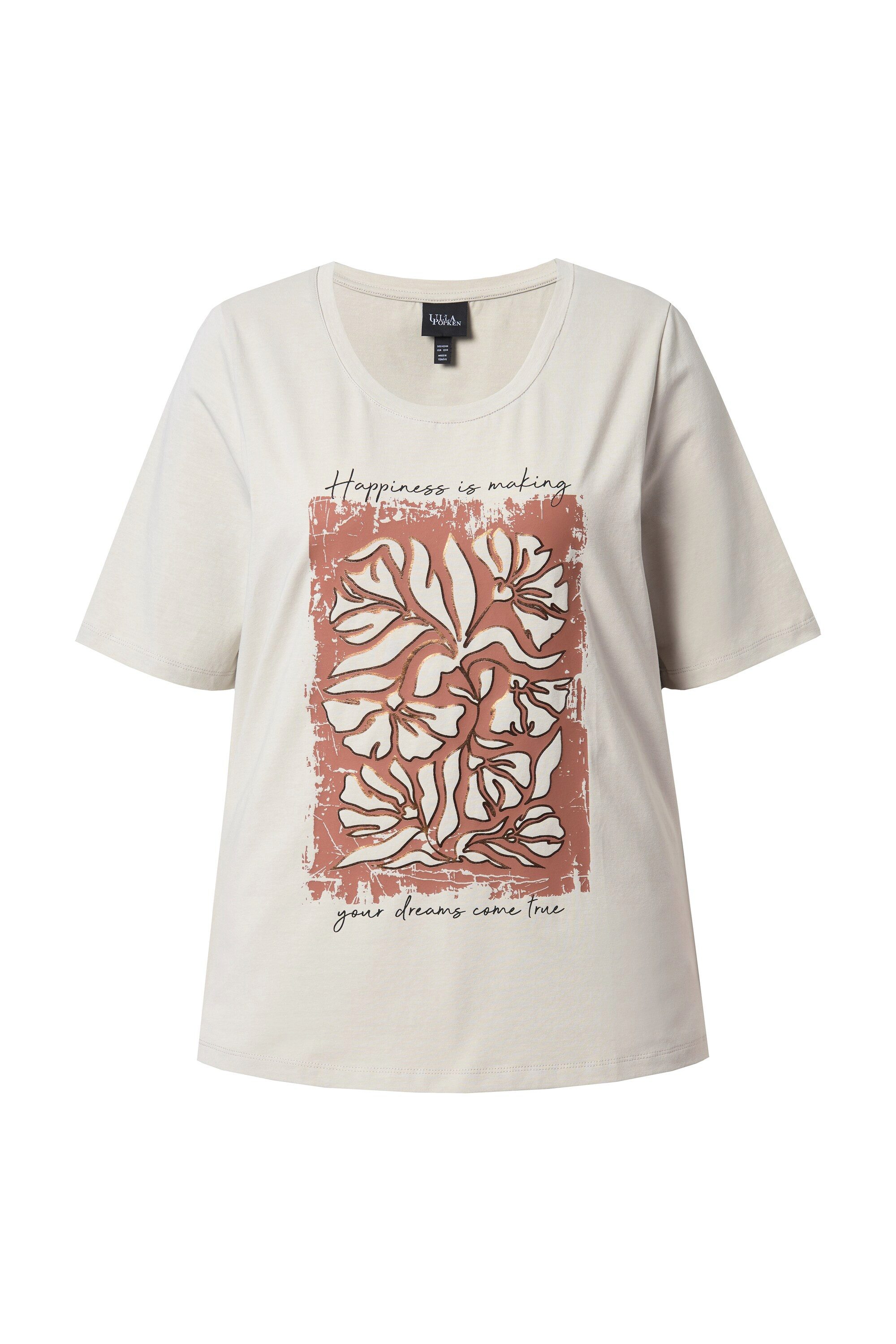 Ulla Popken T-Shirt T-Shirt Metallic-Blumen Rundhals Halbarm günstig online kaufen