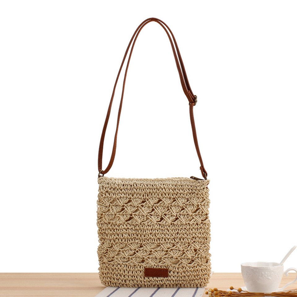Zaewry Umhängetasche Schultertasche Sommerliche Strohtasche für Damen, kleine Strandtasche, mit Reißverschluss und verstellbarem Riemen