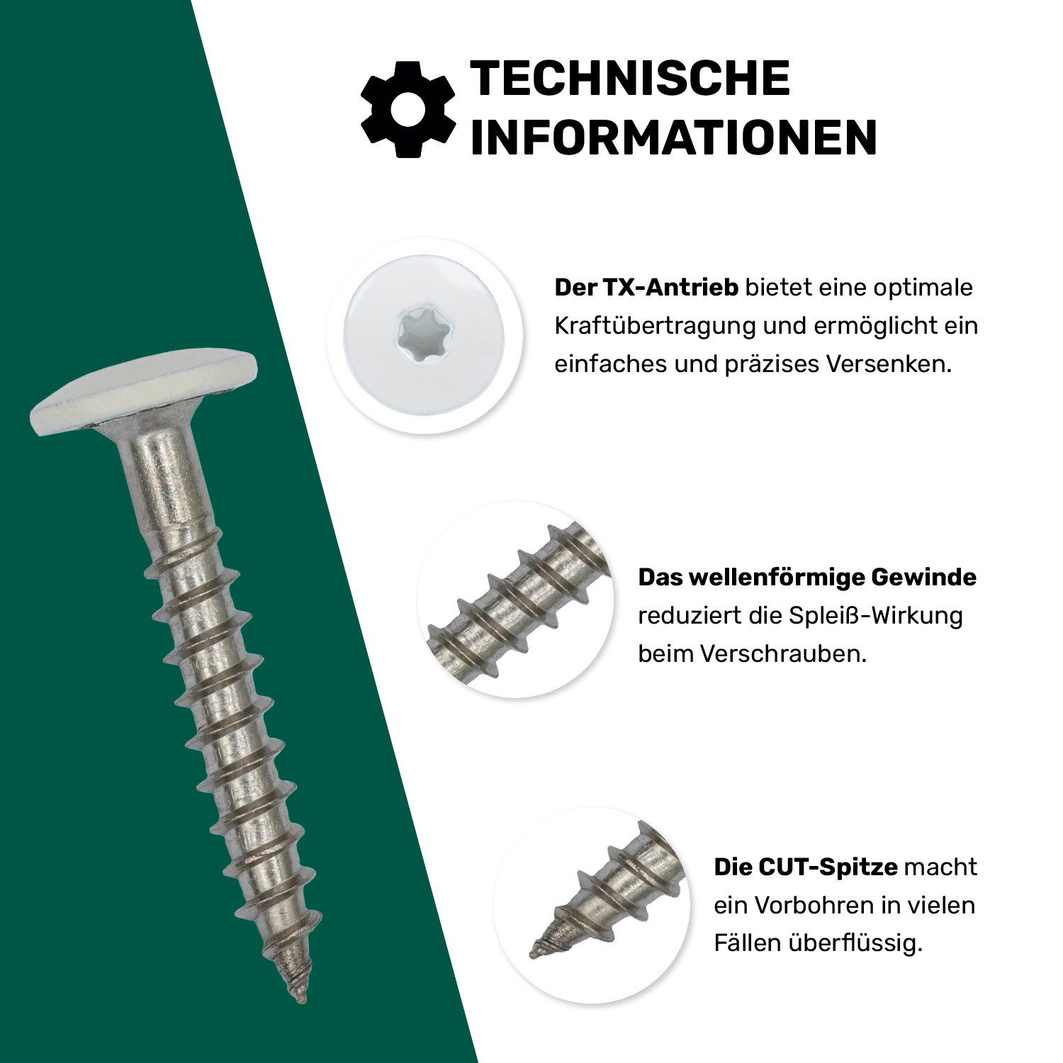 Twistec Fassadenschraube TWISTEC Trespo-Fassadenschrauben 4,8x25mm Edelstahl A2 TX20 100 Stück, Edelstahl A2, hohe UV-Beständigkeit