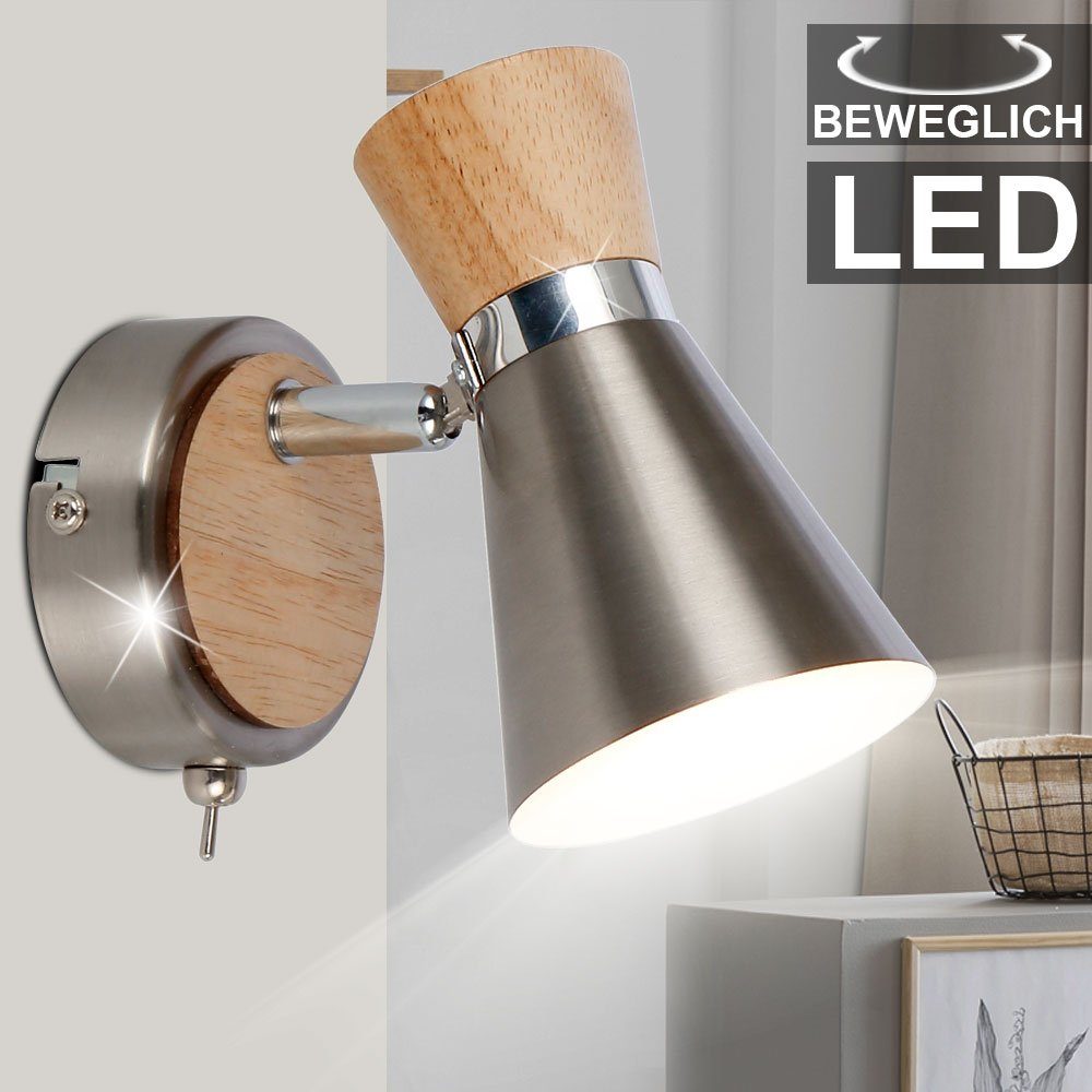 LED Holz Wohn Lese Schalter Warmweiß, etc-shop Lampe Strahler Wand Spot inklusive, im- Zimmer Wandleuchte, beweglich Leuchtmittel