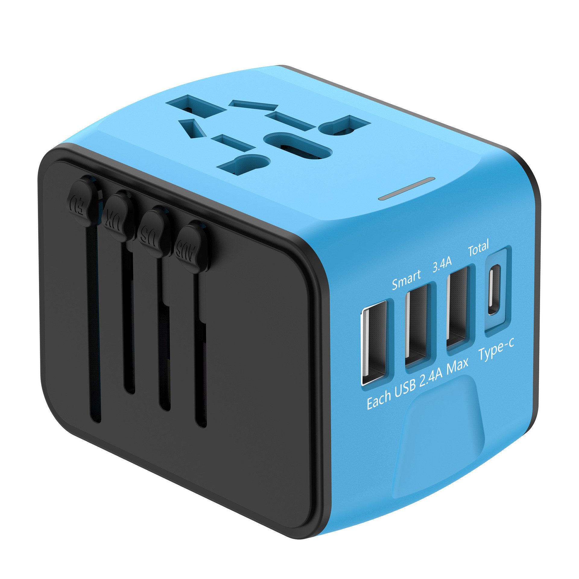 Coonoor Universal Reise-Steckdosen-Adapter mit 4 USB Ports, AC Steckdose Reiseadapter USB-C, Standard-USB zu Reiseadapter weltweit mit US/EU/AU/UK-Steckern deckt über 160 Länder ab, darunter Amerika, Reisestecker mit 6,3-A-Sicherung, Überspannungsschutz