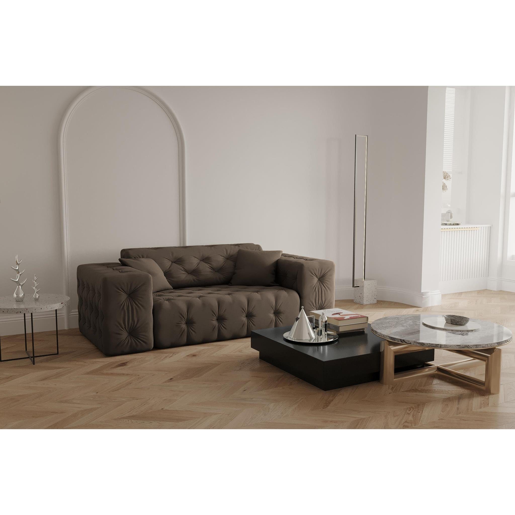 Chesterfield-Design, Moreno, 2-Sitzer hochwertiger Knopfheftung mit Wellenfedern ebony Beautysofa Sofa mit Velvetstoff, Opera 2-Sitzer auf im