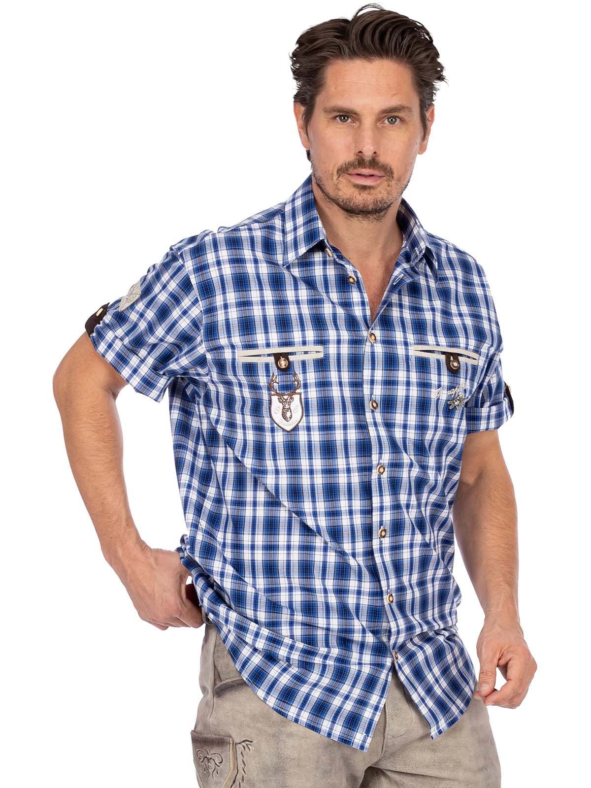 blau Trachtenhemd Fit) OS-Trachten Halbarm EDDI Trachtenhemd (Regular