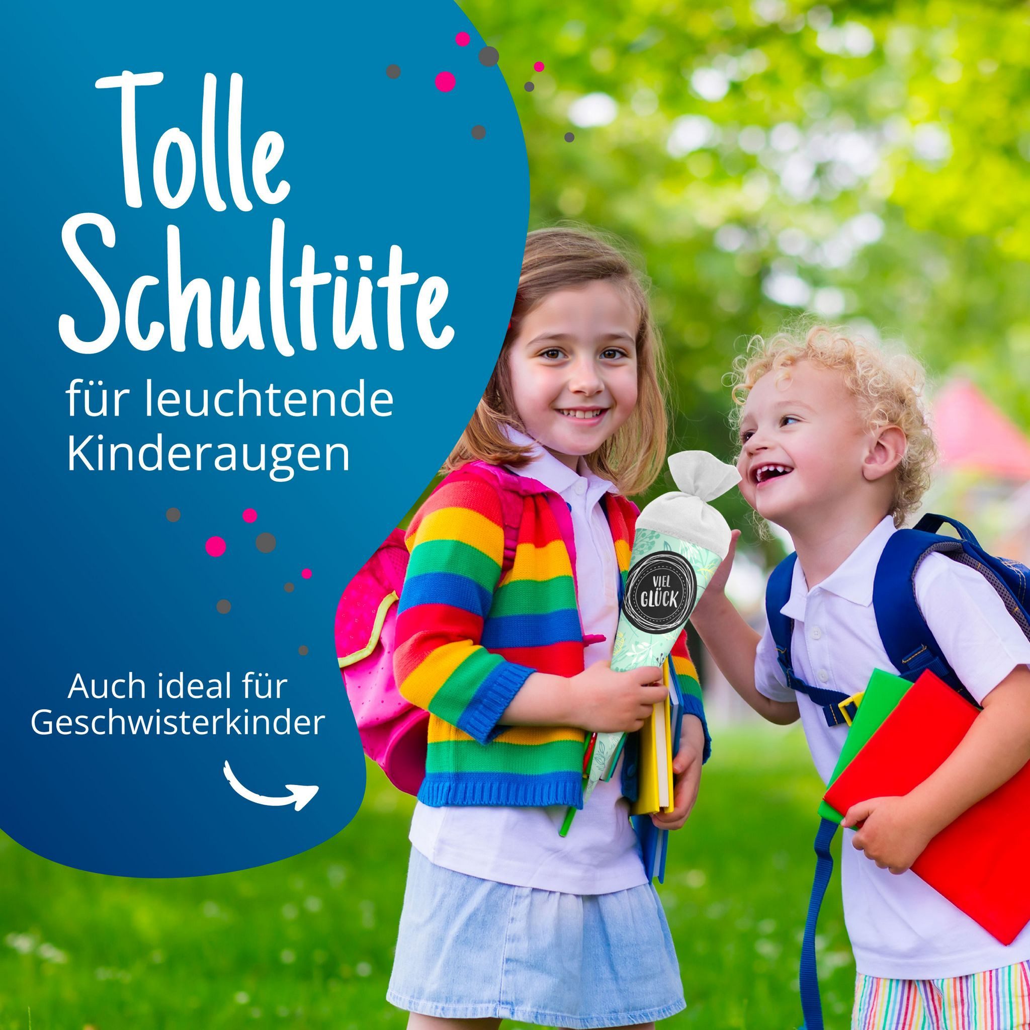 itenga Schultüte itenga Geschwisterschultüte 35cm Pflanzen VIEL GLÜ – Bild 2 von 5
