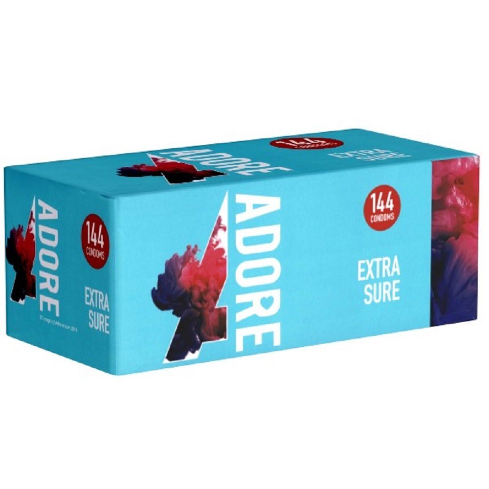 Adore Презервативы Extra Sure (Kondome für Anal Verkehr) dicke Latexkondome, Packung mit, 144 St., starke Презервативы für jede Stellung, für alle Stellungen geeignet, Kondomvorrat