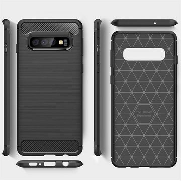 CoolGadget Handyhülle Carbon Handy Hülle für Samsung Galaxy S10 Plus 6,4 Zoll, robuste Telefonhülle Case Schutzhülle für Samsung S10+ Hülle