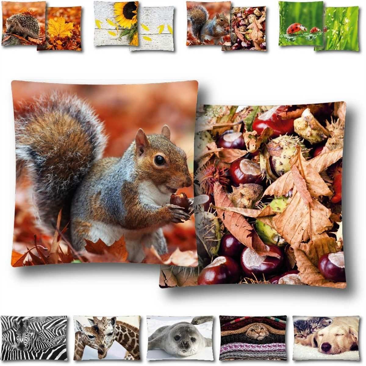Eichhörnchen versch. Naturmotive wahlweise einem (Dekokissen), Bestlivings (1 Innenkissen Kissenbezüge, Stück), Kissenbezug mit