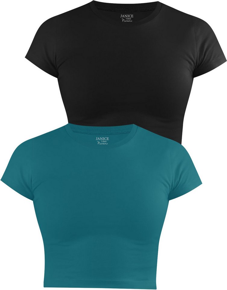 Janice Kurzarmshirt 2 x Damen crop T-Shirt hochgeschlossen Nerano Kurzes Shirt aus Baumwolle