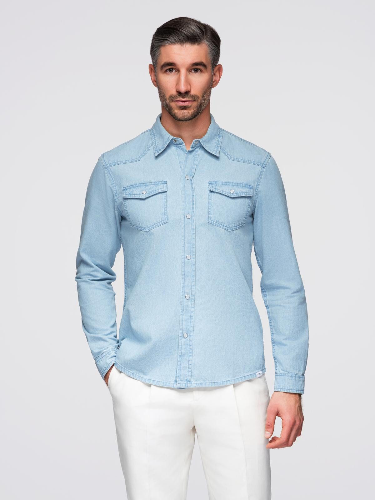 OMBRE Langarmhemd Jeanshemd mit Druckknöpfen und Brusttaschen