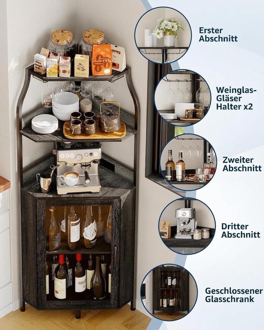 GarveeMore Eckschrank 5-stufiges mit Steckdose,Weinschrank mit LED-Streifen&Gläserhalterung Bar-Möbel für Spirituosen (Heimgebrauch & kleine Räume) – Bild 3 von 5