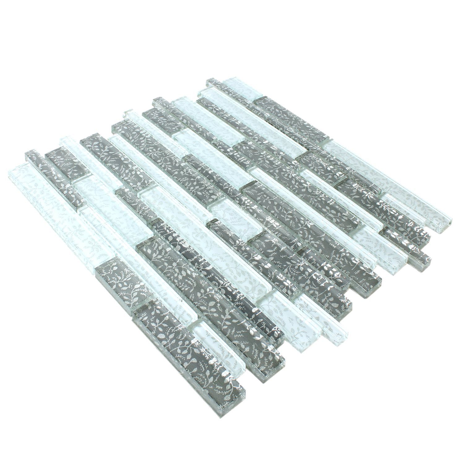 Mosafil Mosaikfliesen Glasmosaik Cliff Grau Weiss Flower, Glas 30.500x30.500, weiß-grau-silber, Verlegefertig auf ein Netz geklebt - Wasserfest
