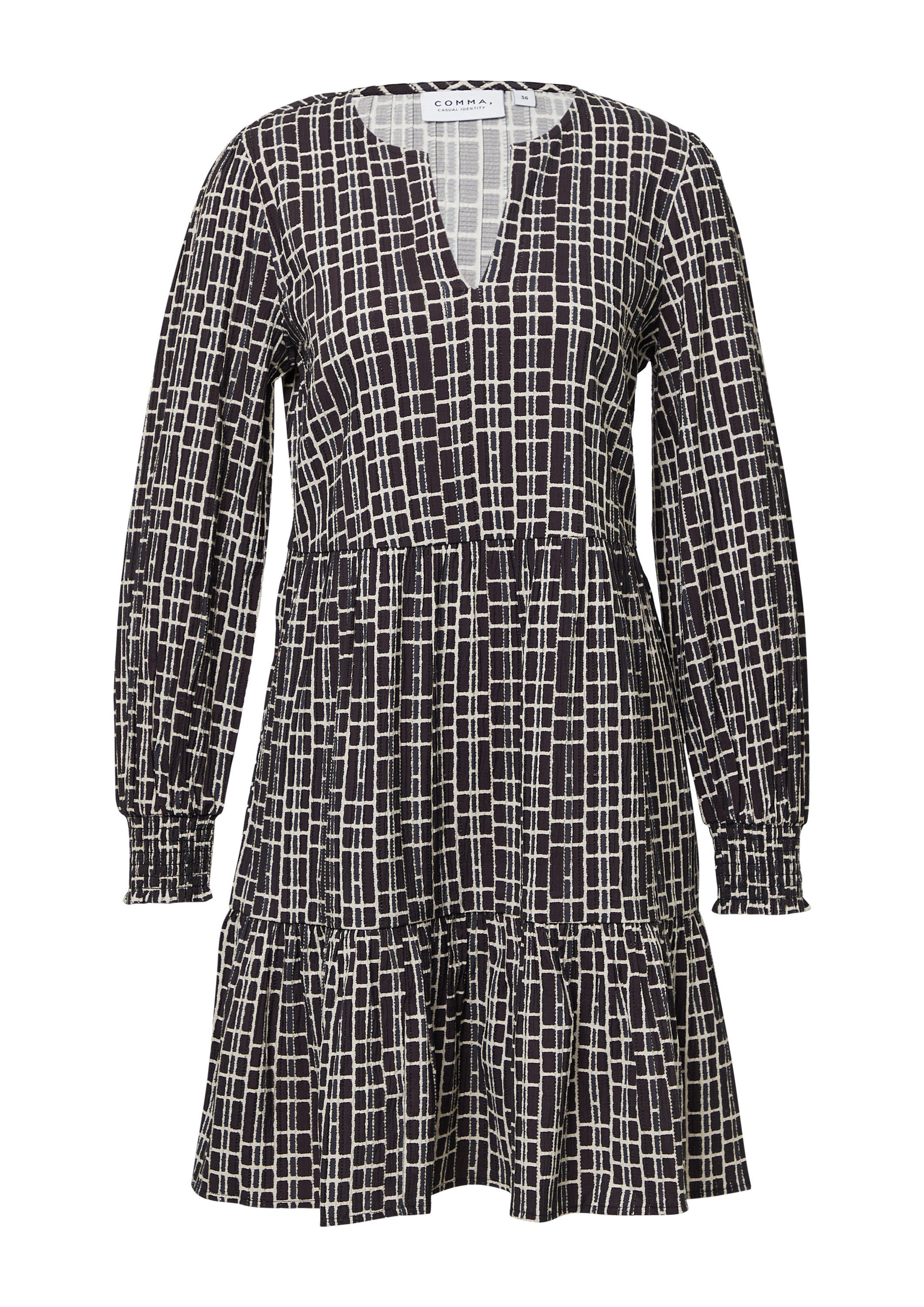 comma Minikleid Kleid Strukturiertes Printkleid mit Manschetten und Volants günstig online kaufen