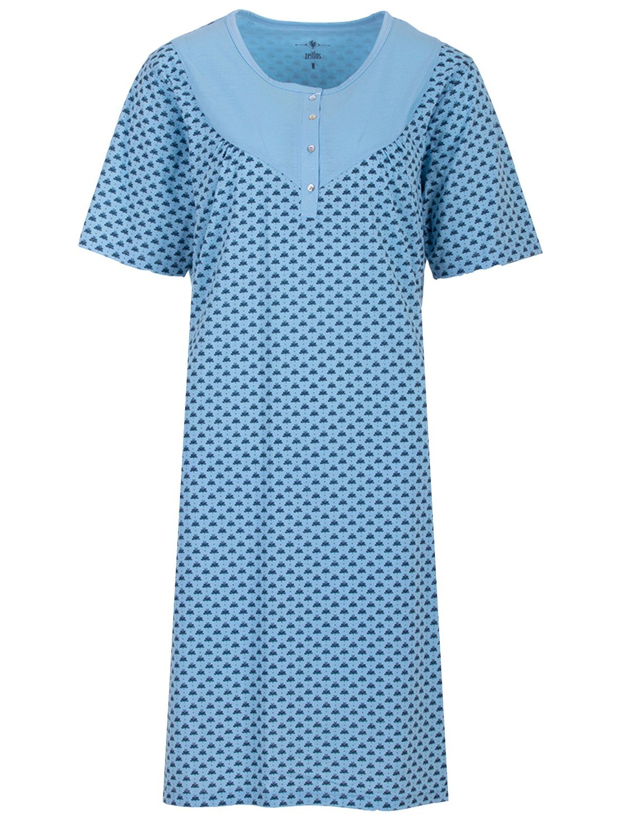 zeitlos Nachthemd Nachthemd Kurzarm - Blume Allover blau