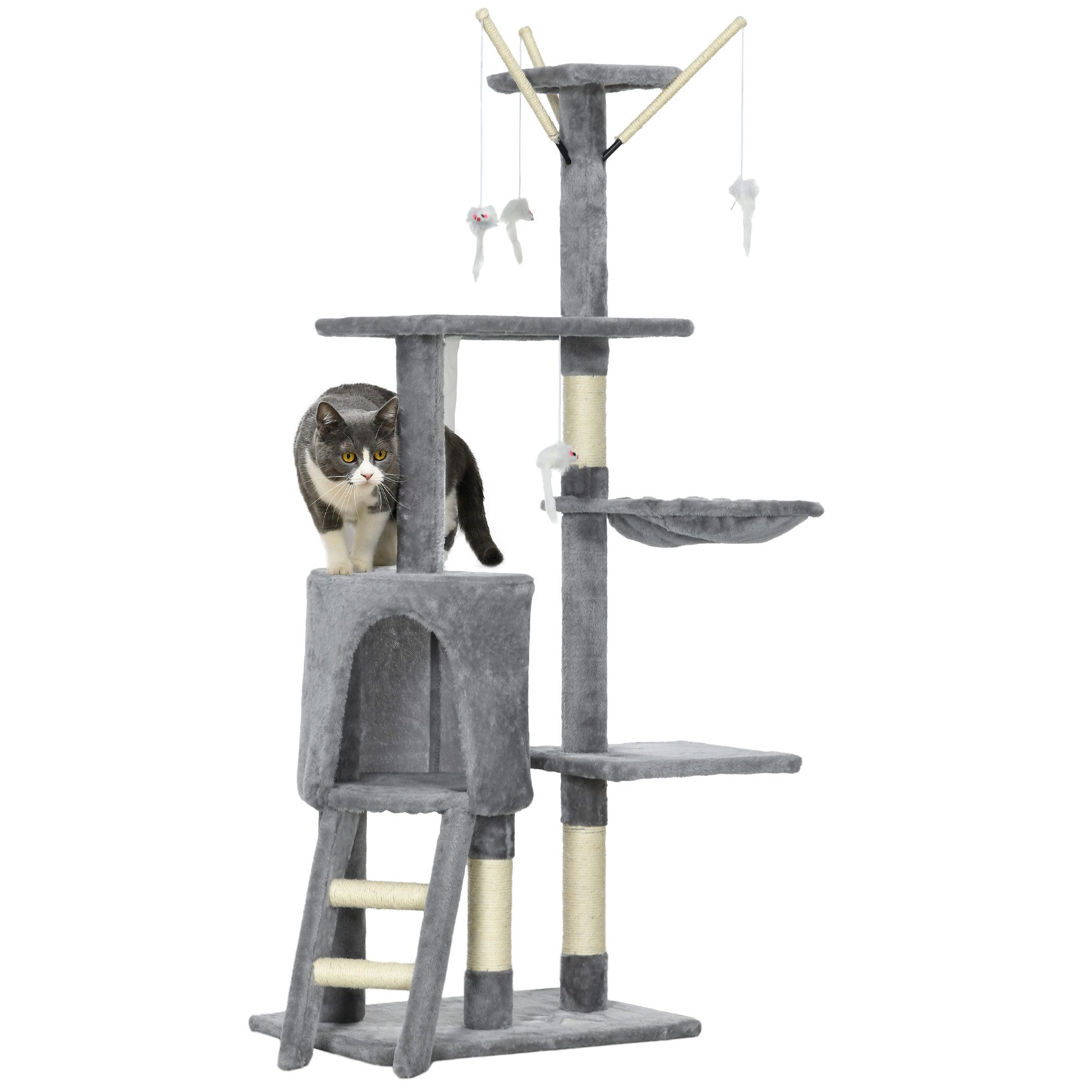 Kratzbaum Katzenbaum Katzenkratzbaum Kletterbaum mit Treppe, 4 Spielzeug