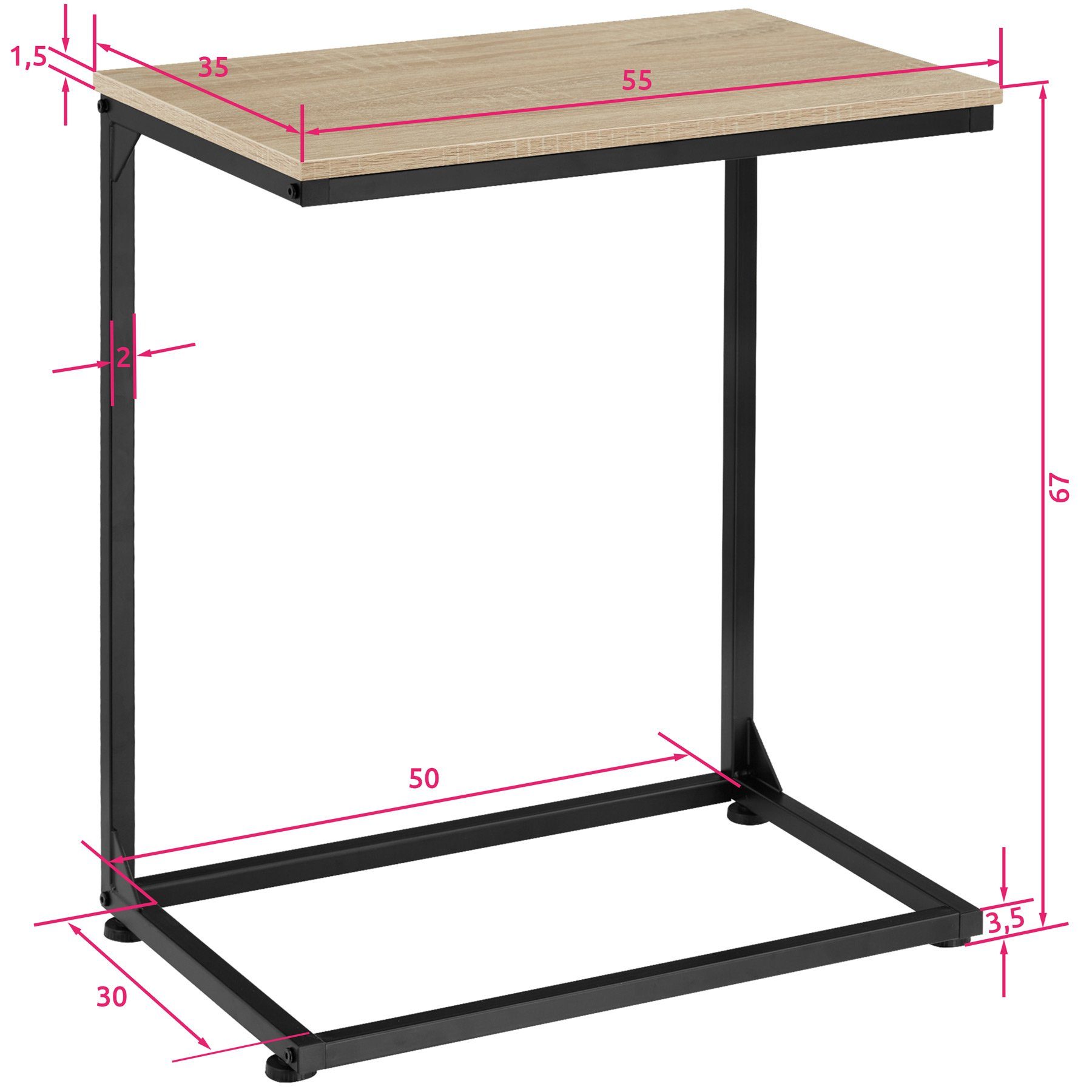 tectake Beistelltisch Cardiff (1-St., tlg) 1 Sonoma Industrial Holz hell, Eiche