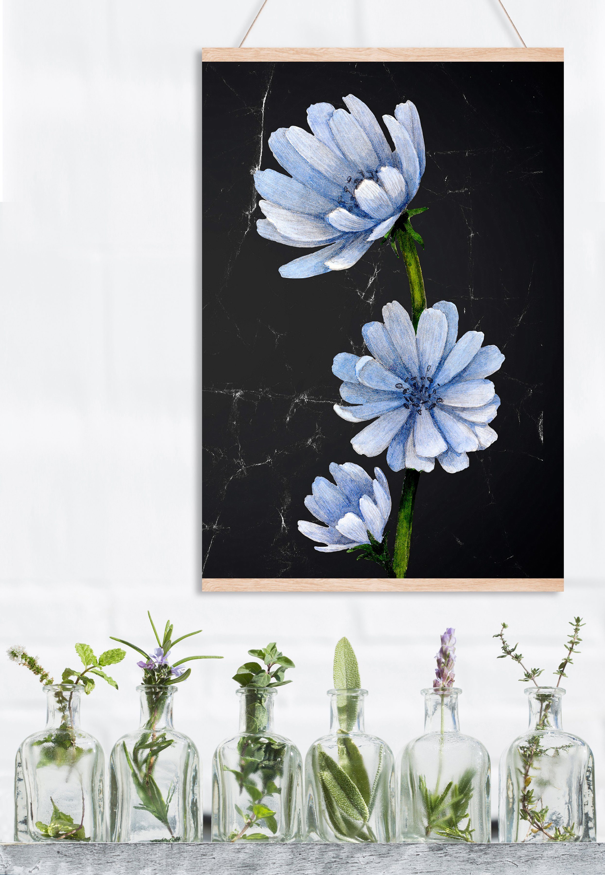 queence Leinwandbild Blaue Blüte, cm 50x70