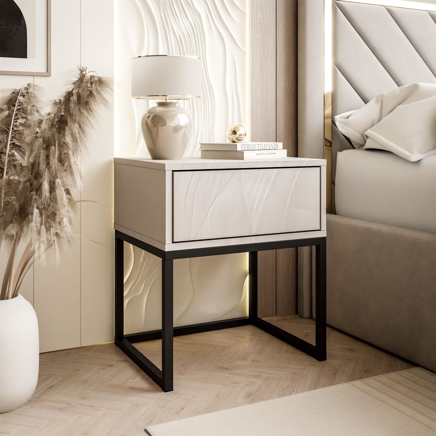 Lookway Nachttisch BLANCO Kaschmir auf Gestell – Moderner Nachtschrank fürs günstig online kaufen