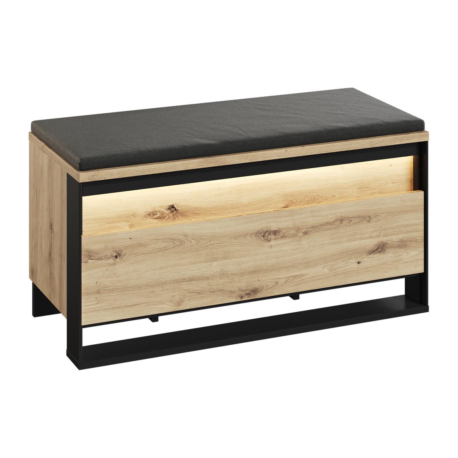 HAUSELEMENT Sitzbank QUANT QG-03, LED-Beleuchtung Schuhschrank 92 cm Stauraum Flurbank Dielenbank Loft