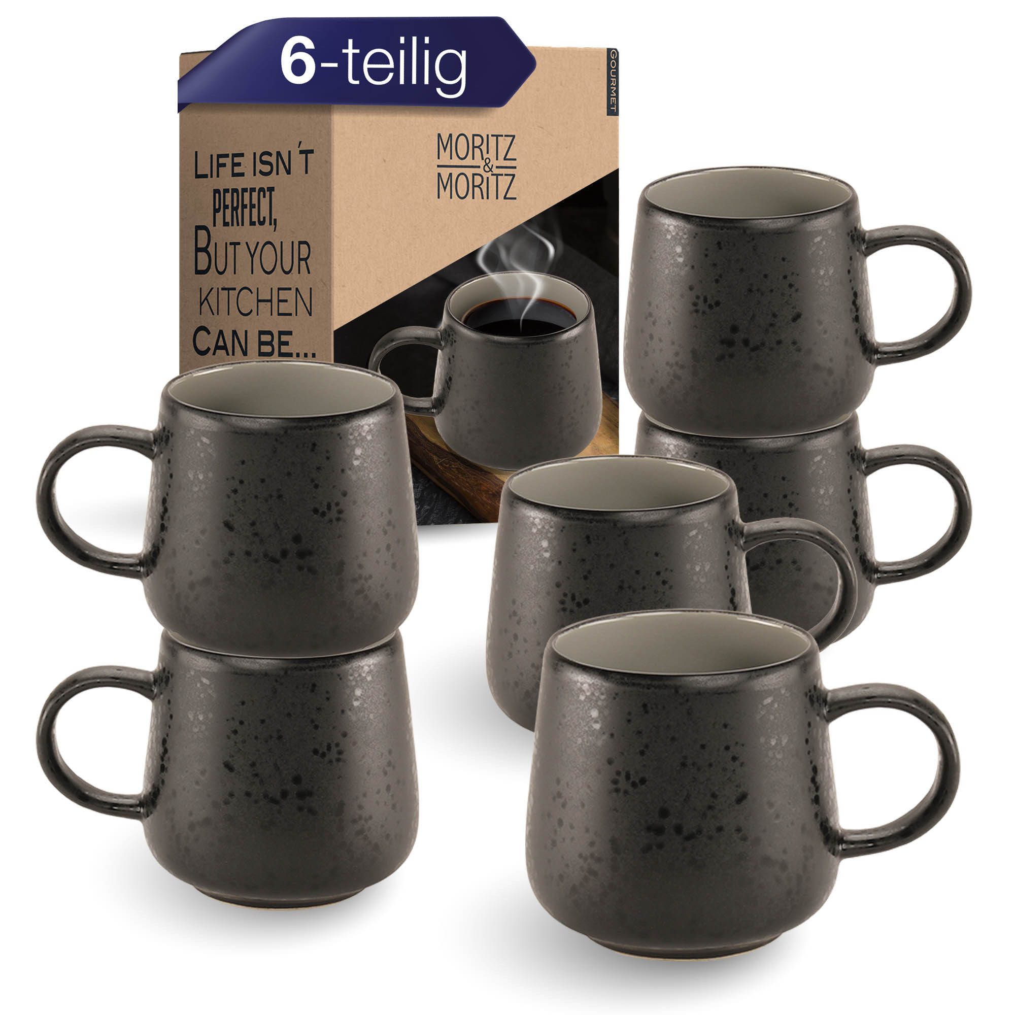 Moritz & Moritz Tasse Moritz & Moritz SOLID UNI Чашки 6x Grau, Steinzeug, für 6 Personen - spülmaschinen- und mikrowellengeeignet