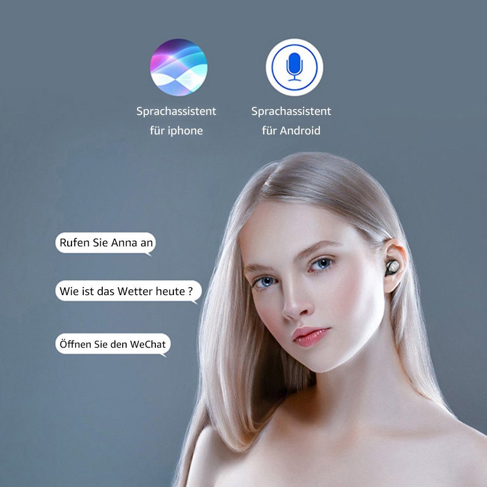 Anzeige) Greensky Bluetooth-Kopfhörer Freisprechfunktion, Wireless LED mit (Siri, Noise-Cancelling, Assistent, In-Ear-Kopfhörer F9, Schwarz Google True