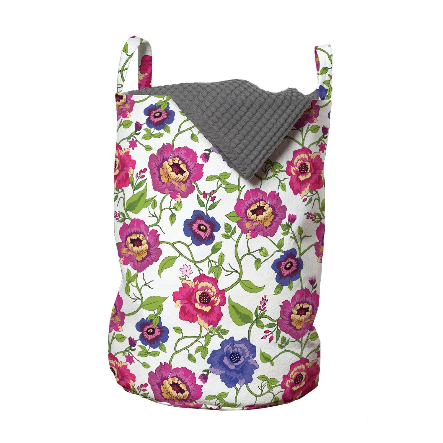Abakuhaus Wäschesäckchen Wäschekorb mit Griffen Kordelzugverschluss für Waschsalons, Blumen Frühlings-Wachstum Wildblumen