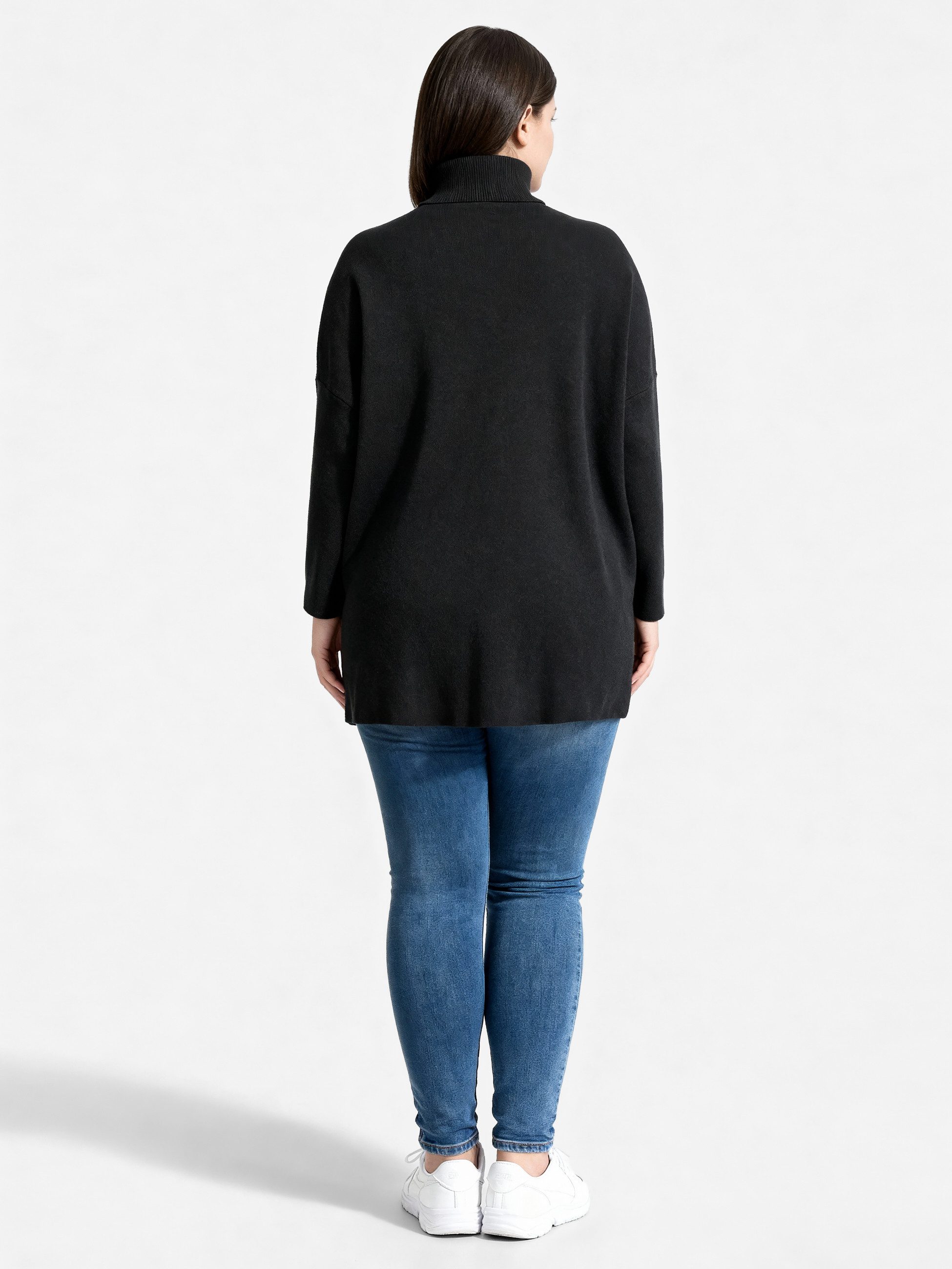 PEKIVESSA Longpullover Stricktunika mit Rollkragen Zwei aufgesetzte Taschen