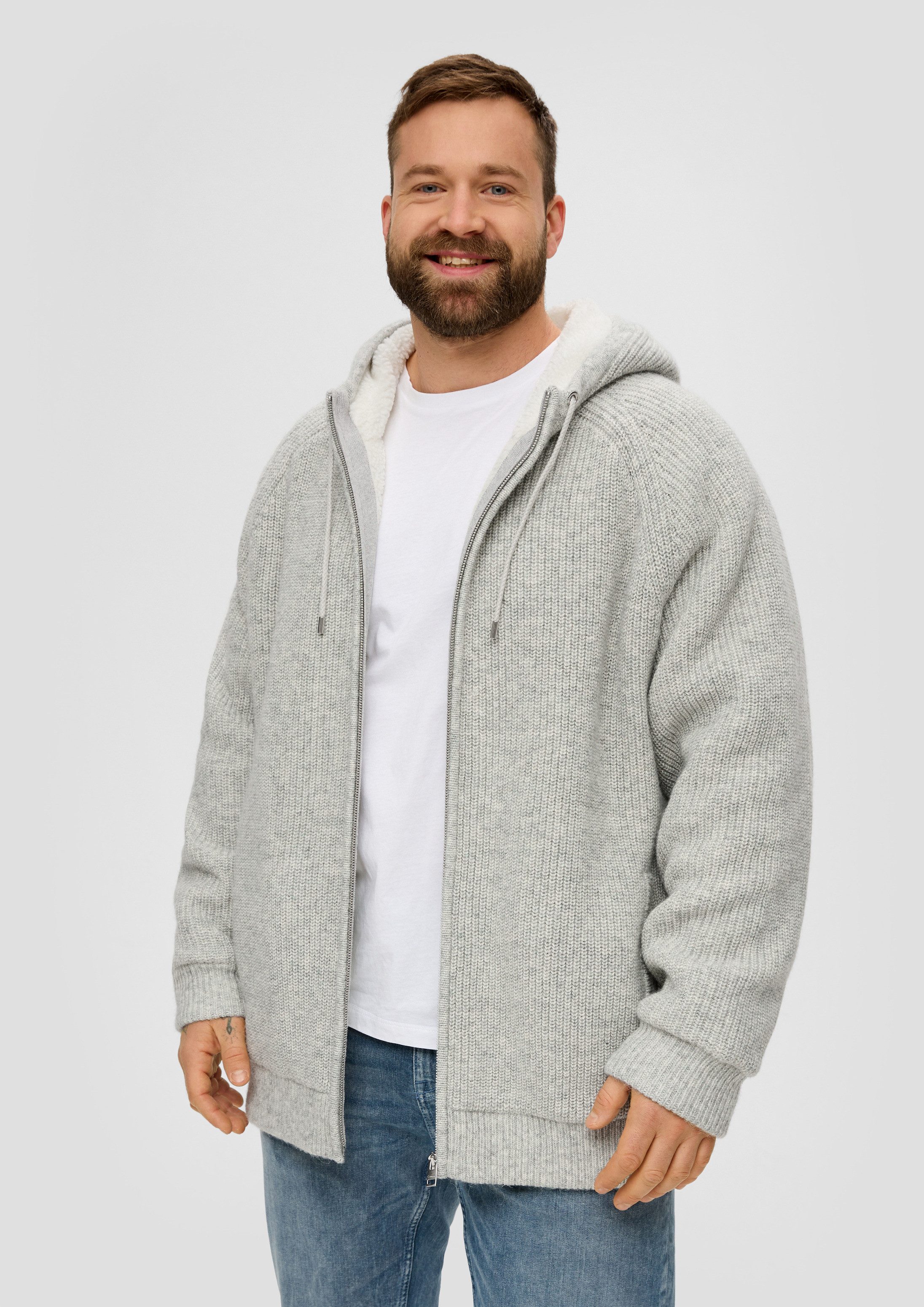 s.Oliver Cardigan Strickpullover Kapuzenjacke aus Teddy-Plüsch