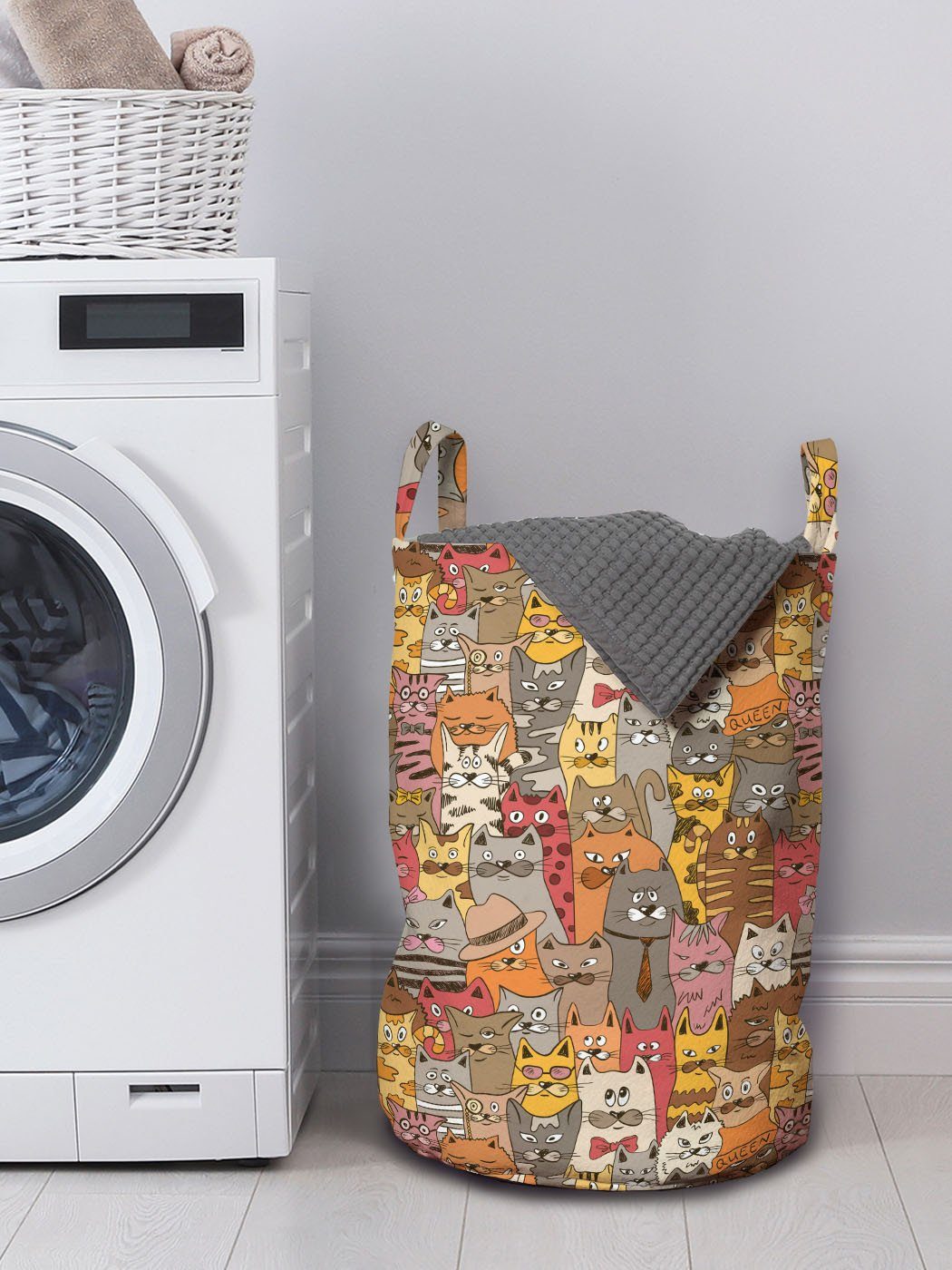 Wäschekorb Abakuhaus Comic Griffen Mascots Wäschesäckchen für Psychedelische Kordelzugverschluss Waschsalons, Katze mit