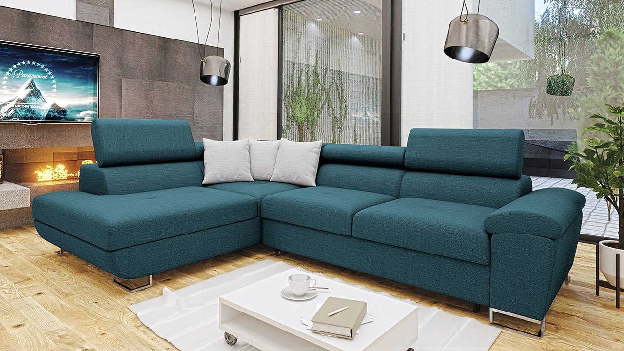 MIRJAN24 Ecksofa Cotere Premium, mit Schlaffunktion und Bettkasten, Polsterecke mit Einstellbare Kopfstützen, L-Form Sofa