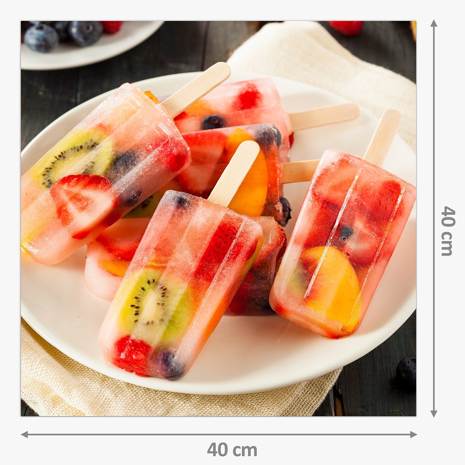 Motiv gefrorenem Glas Früchte Eis mit Küchenrückwand Küchenrückwand Primedeco in Spritzschutz