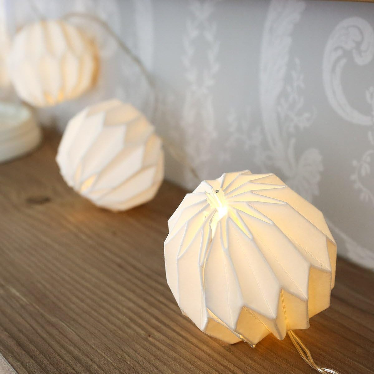 FELIXLEO LED-Lichternetz LED Lichterkette 10 Papier Lampion Origami Weiß Batterie Deko