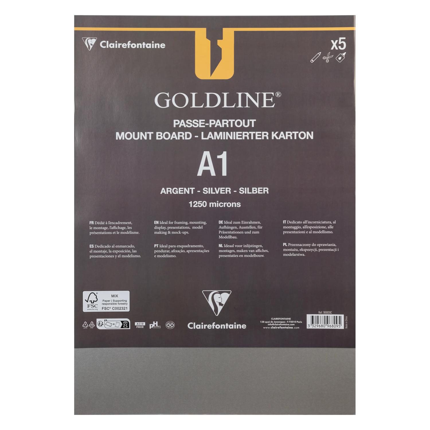 CLAIREFONTAINE Zeichenpapier 5 Passepartouts A1 Silber 1,25 mm 96809C, Packung