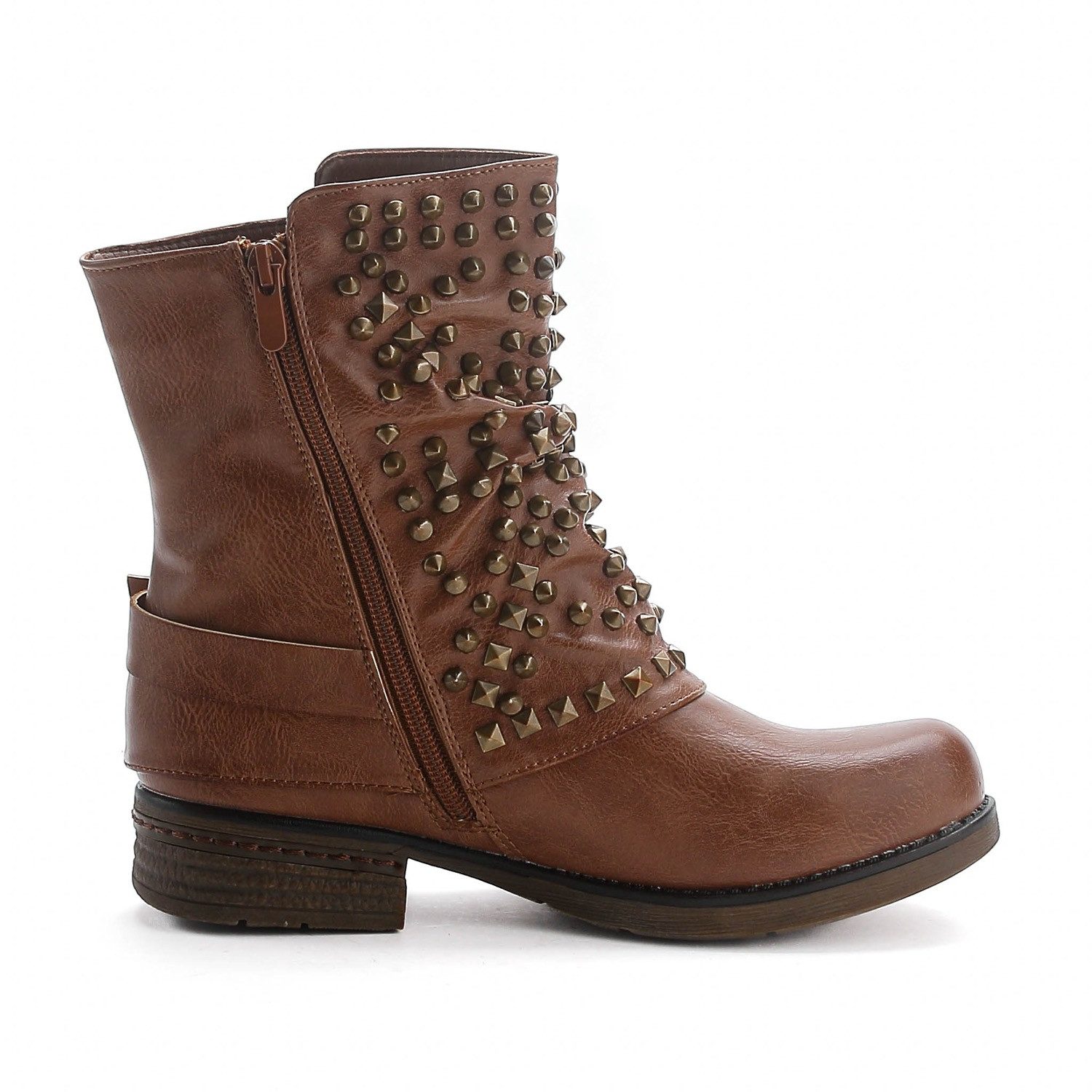 Pogolino ST03 Bikerboots Damen Biker Boots Nieten Stiefeletten leicht gefüttert