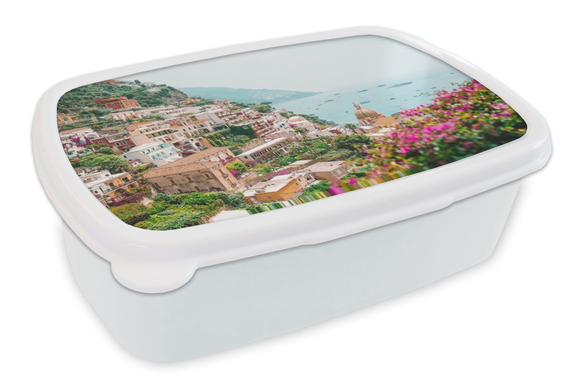 MuchoWow Lunchbox Wasser Kunststoff, - und Stadt, Brotbox weiß und für Brotdose, Mädchen Jungs Erwachsene, für Kinder Berg - (2-tlg)